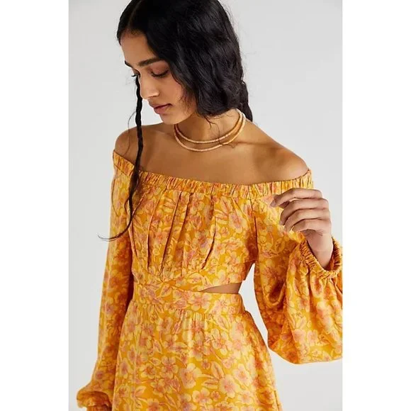 Free People Yellow Floral Mini Dress - Picture 4 of 9